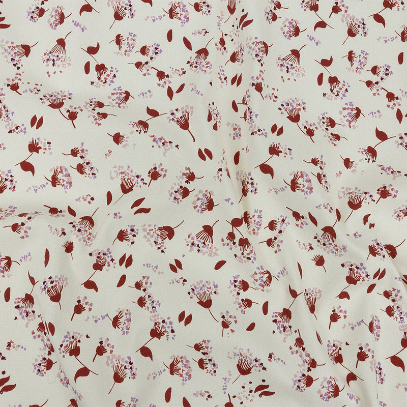 Stretch Cotton Twill Print - Rust and White Dandelion Floral - Mood Exclusive Feeling Dandy