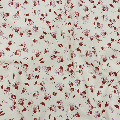 Stretch Cotton Twill Print - Rust and White Dandelion Floral - Mood Exclusive Feeling Dandy
