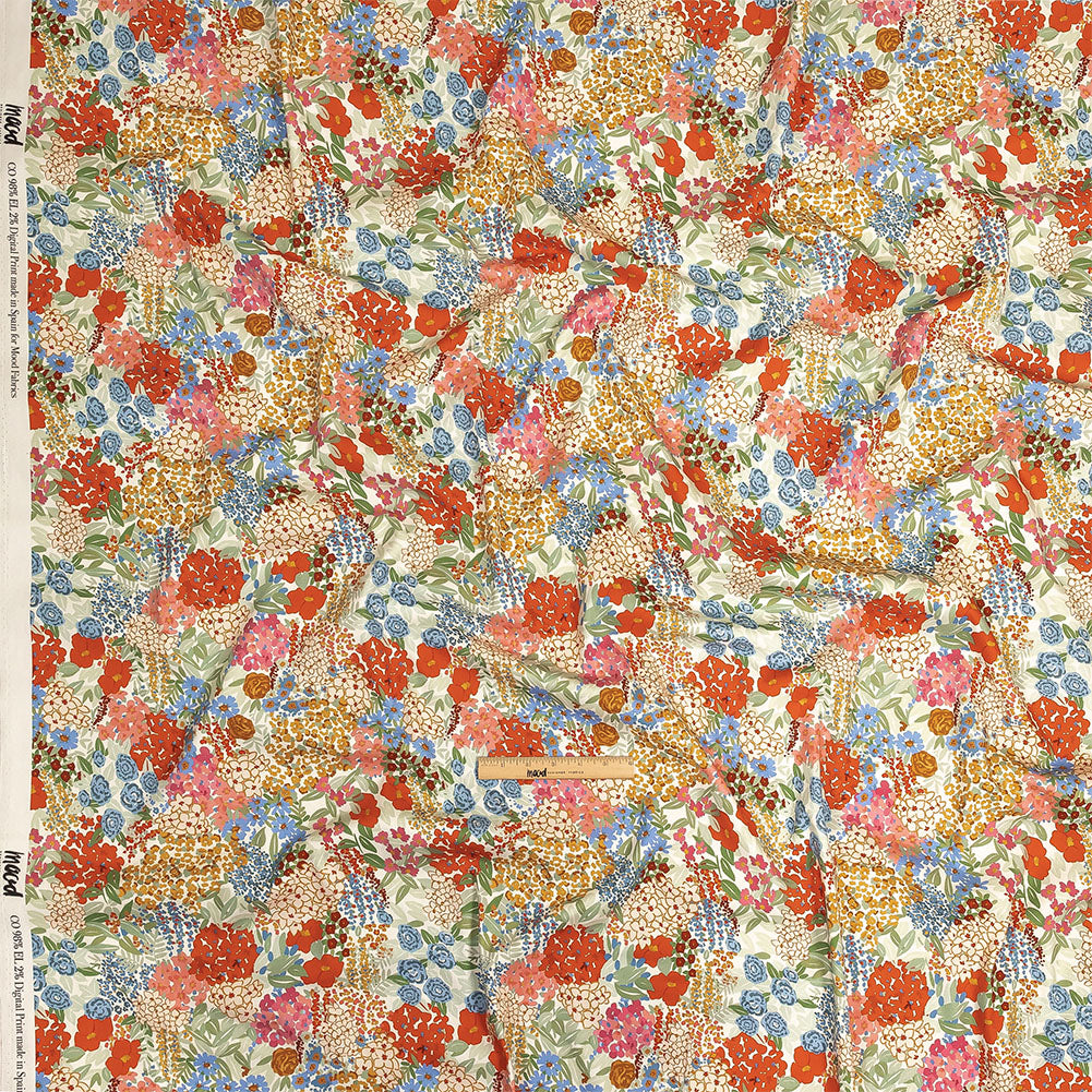 Stretch Cotton Twill Print - Tangerine Floral - Mood Exclusive Bunches o' Blooms