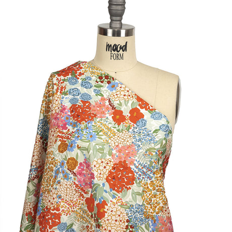 Stretch Cotton Twill Print - Tangerine Floral - Mood Exclusive Bunches o' Blooms
