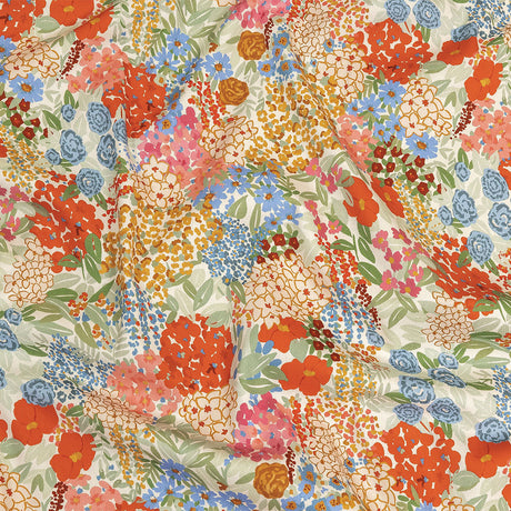 Stretch Cotton Twill Print - Tangerine Floral - Mood Exclusive Bunches o' Blooms