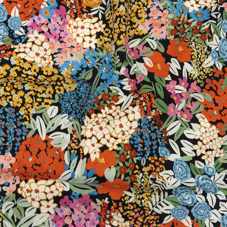 Cotton Stretch Twill Print - Black Floral - Mood Exclusive Bunches 0' Blooms