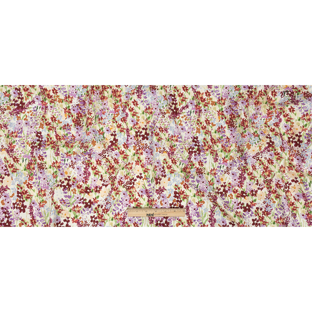 Stretch Cotton Twill Print - Off-White and Purple Floral - Mood Exclusive Wildflowers Willing
