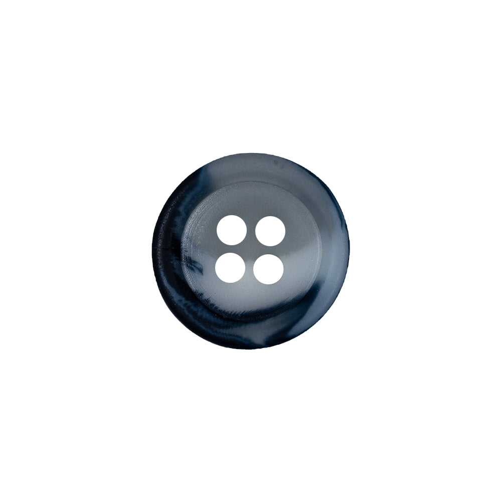 Blue Depths and Milky White Translucent Swirl 4-Hole Plastic Button - 24L/15mm