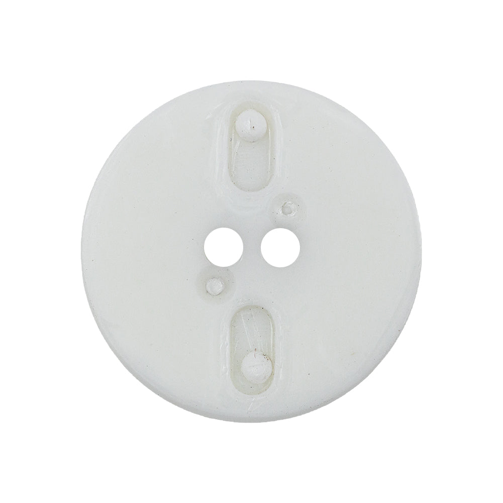 White Shiny Two-Hole Button with Matte Textured Concaving Rim - 44L/28mm