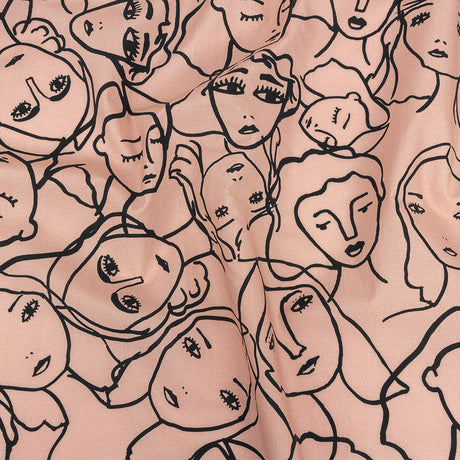 Cotton Poplin - Light Pink Linework Faces - Un dia en Andorra Print - Mood Exclusive Felipe Collection
