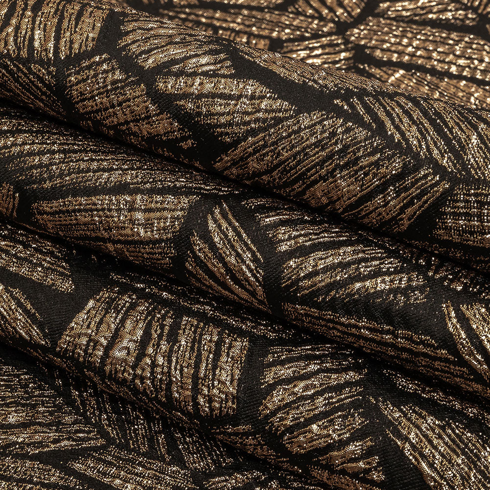 Metallic Gold and Black Abstract Hatching Luxury Brocade