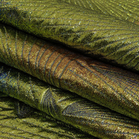 Metallic Copper, Lime and Royal Blue Fanning Rays Luxury Brocade
