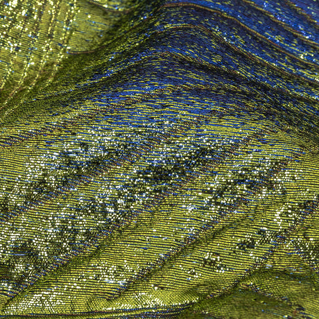 Metallic Copper, Lime and Royal Blue Fanning Rays Luxury Brocade