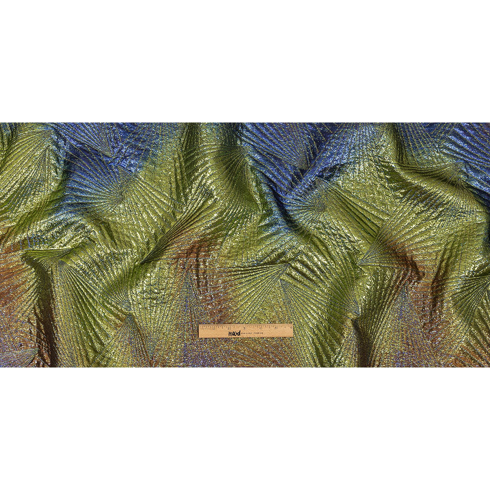 Metallic Copper, Lime and Royal Blue Fanning Rays Luxury Brocade