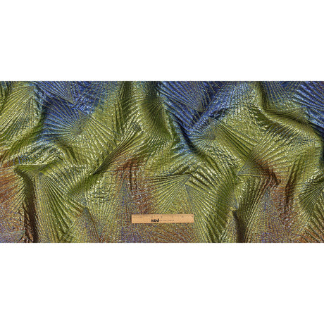 Metallic Copper, Lime and Royal Blue Fanning Rays Luxury Brocade