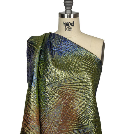Metallic Copper, Lime and Royal Blue Fanning Rays Luxury Brocade