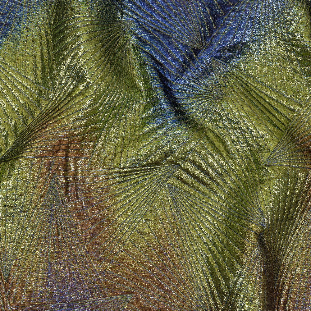 Metallic Copper, Lime and Royal Blue Fanning Rays Luxury Brocade