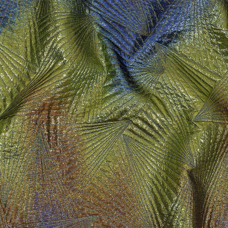 Metallic Copper, Lime and Royal Blue Fanning Rays Luxury Brocade