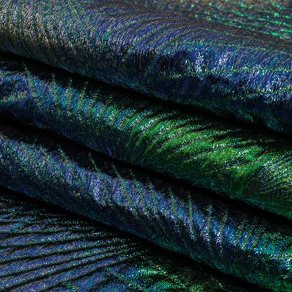 Metallic Royal Blue, Green and Gold Fanning Rays Luxury Brocade