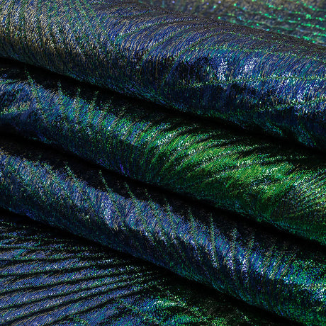 Metallic Royal Blue, Green and Gold Fanning Rays Luxury Brocade