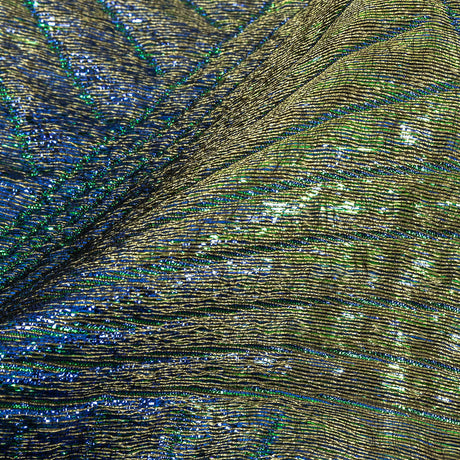 Metallic Royal Blue, Green and Gold Fanning Rays Luxury Brocade