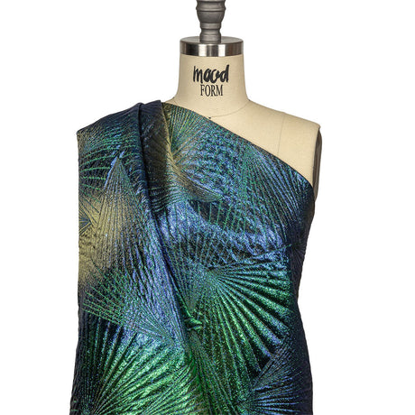 Metallic Royal Blue, Green and Gold Fanning Rays Luxury Brocade