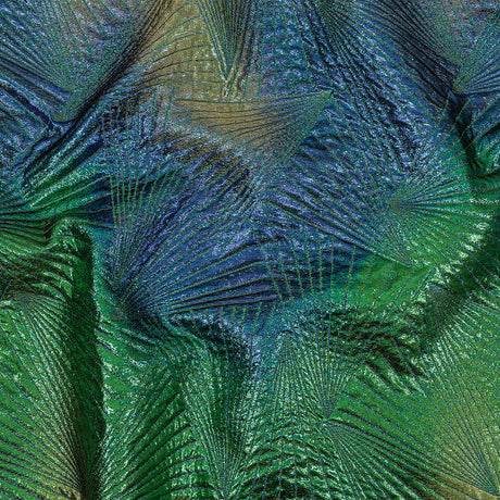 Metallic Royal Blue, Green and Gold Fanning Rays Luxury Brocade