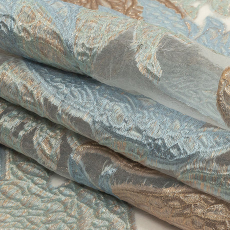 Metallic Gold and Baby Blue Leafy Luxury Burnout Brocade