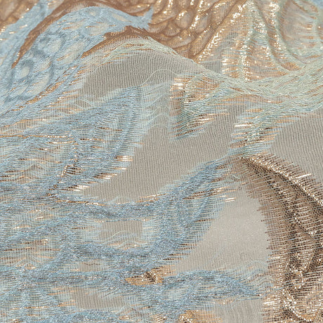 Metallic Gold and Baby Blue Leafy Luxury Burnout Brocade