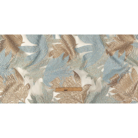 Metallic Gold and Baby Blue Leafy Luxury Burnout Brocade