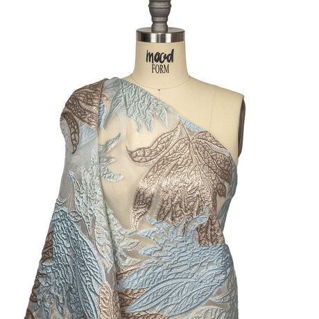 Metallic Gold and Baby Blue Leafy Luxury Burnout Brocade