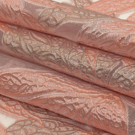 Metallic Silver and Pink Leafy Luxury Burnout Brocade