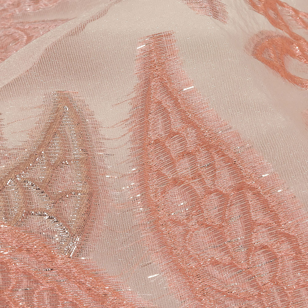 Metallic Silver and Pink Leafy Luxury Burnout Brocade