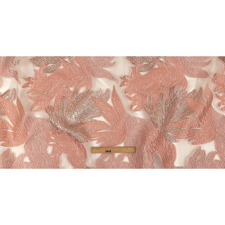 Metallic Silver and Pink Leafy Luxury Burnout Brocade