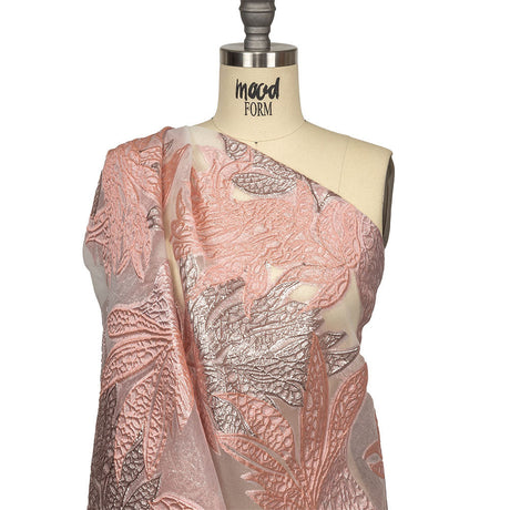Metallic Silver and Pink Leafy Luxury Burnout Brocade