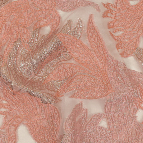 Metallic Silver and Pink Leafy Luxury Burnout Brocade