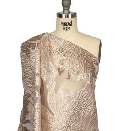 Metallic Gold and Beige Leafy Luxury Burnout Brocade
