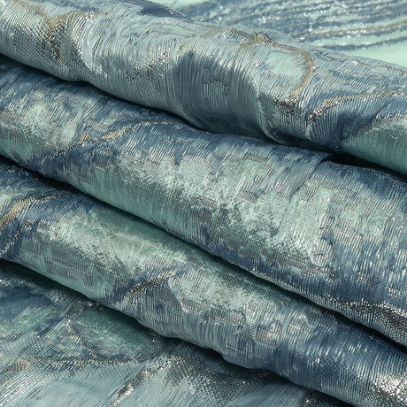 Metallic Silver, Aqua and Country Blue Marbled Luxury Brocade