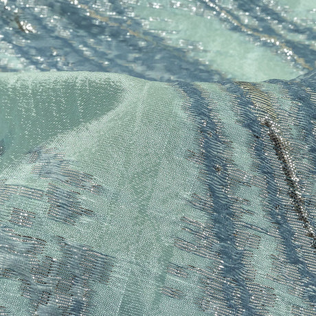 Metallic Silver, Aqua and Country Blue Marbled Luxury Brocade
