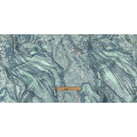 Metallic Silver, Aqua and Country Blue Marbled Luxury Brocade