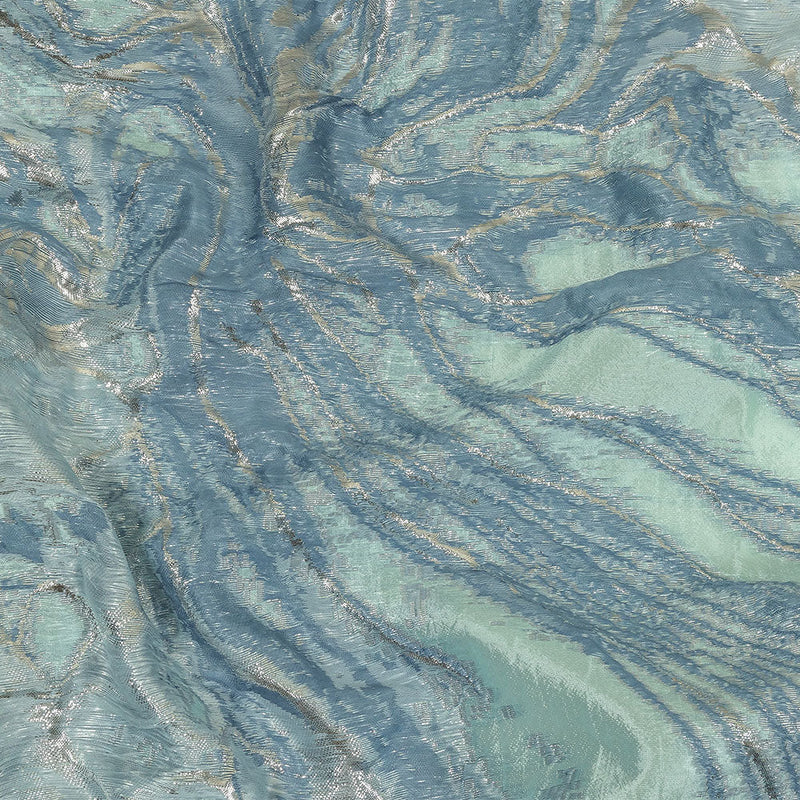 Metallic Silver, Aqua and Country Blue Marbled Luxury Brocade