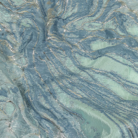 Metallic Silver, Aqua and Country Blue Marbled Luxury Brocade