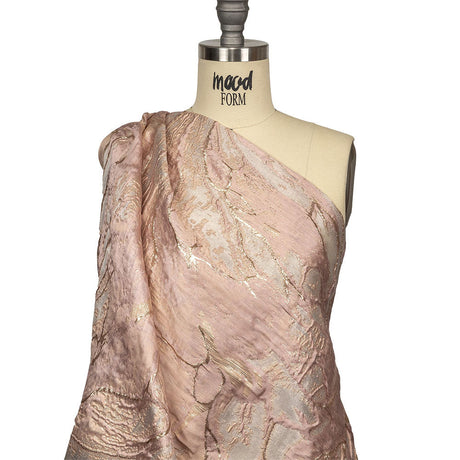 Metallic Cream Pink, Gold and Pale Gray Marbled Luxury Brocade