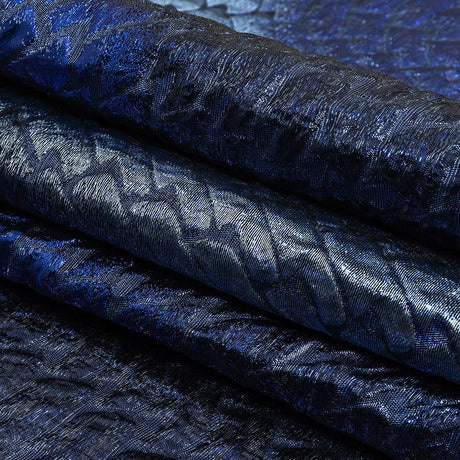 Metallic Royal Blue, Silver and Black Abstract Mosaic Luxury Brocade