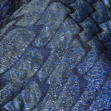 Metallic Royal Blue, Silver and Black Abstract Mosaic Luxury Brocade