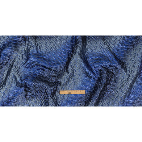 Metallic Royal Blue, Silver and Black Abstract Mosaic Luxury Brocade