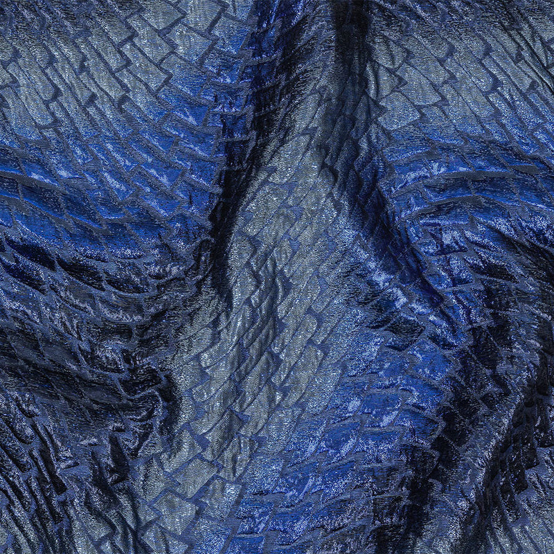 Metallic Royal Blue, Silver and Black Abstract Mosaic Luxury Brocade