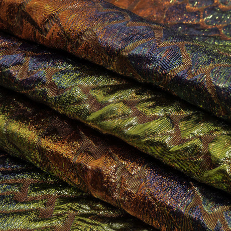 Metallic Orange, Lime and Navy Abstract Mosaic Luxury Brocade