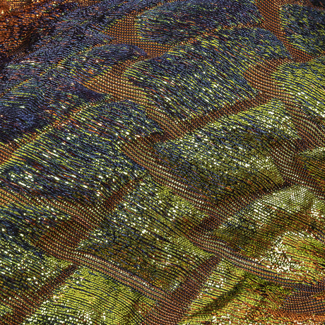 Metallic Orange, Lime and Navy Abstract Mosaic Luxury Brocade