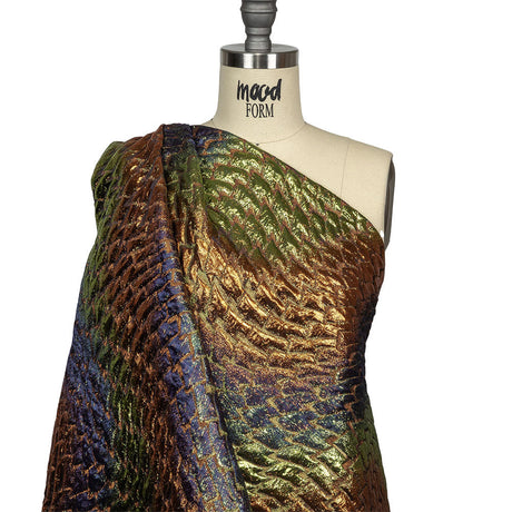 Metallic Orange, Lime and Navy Abstract Mosaic Luxury Brocade