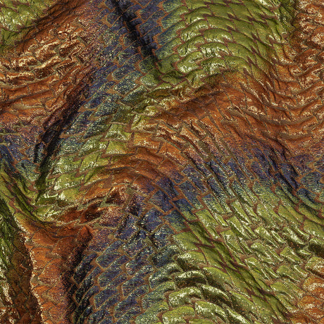 Metallic Orange, Lime and Navy Abstract Mosaic Luxury Brocade