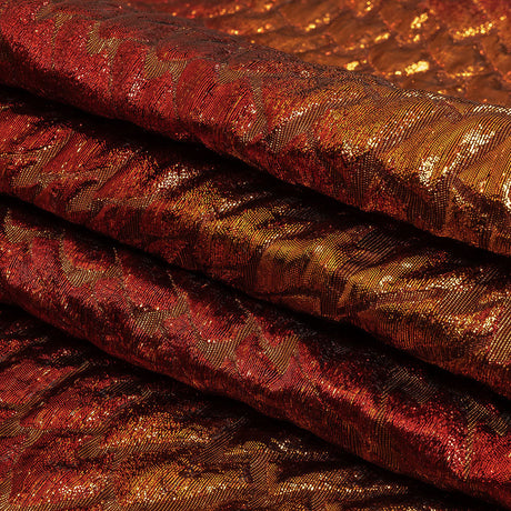 Metallic Copper, Scarlet and Wine Abstract Mosaic Luxury Brocade