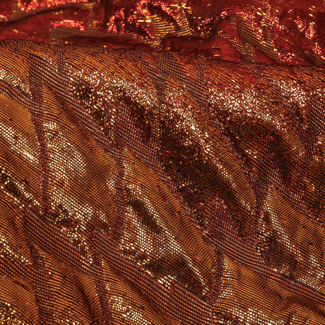 Metallic Copper, Scarlet and Wine Abstract Mosaic Luxury Brocade