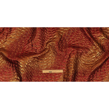 Metallic Copper, Scarlet and Wine Abstract Mosaic Luxury Brocade